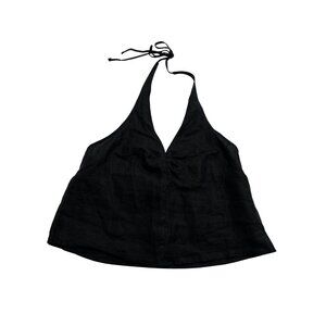 Deiji Linen Pinched Halter Top in Black